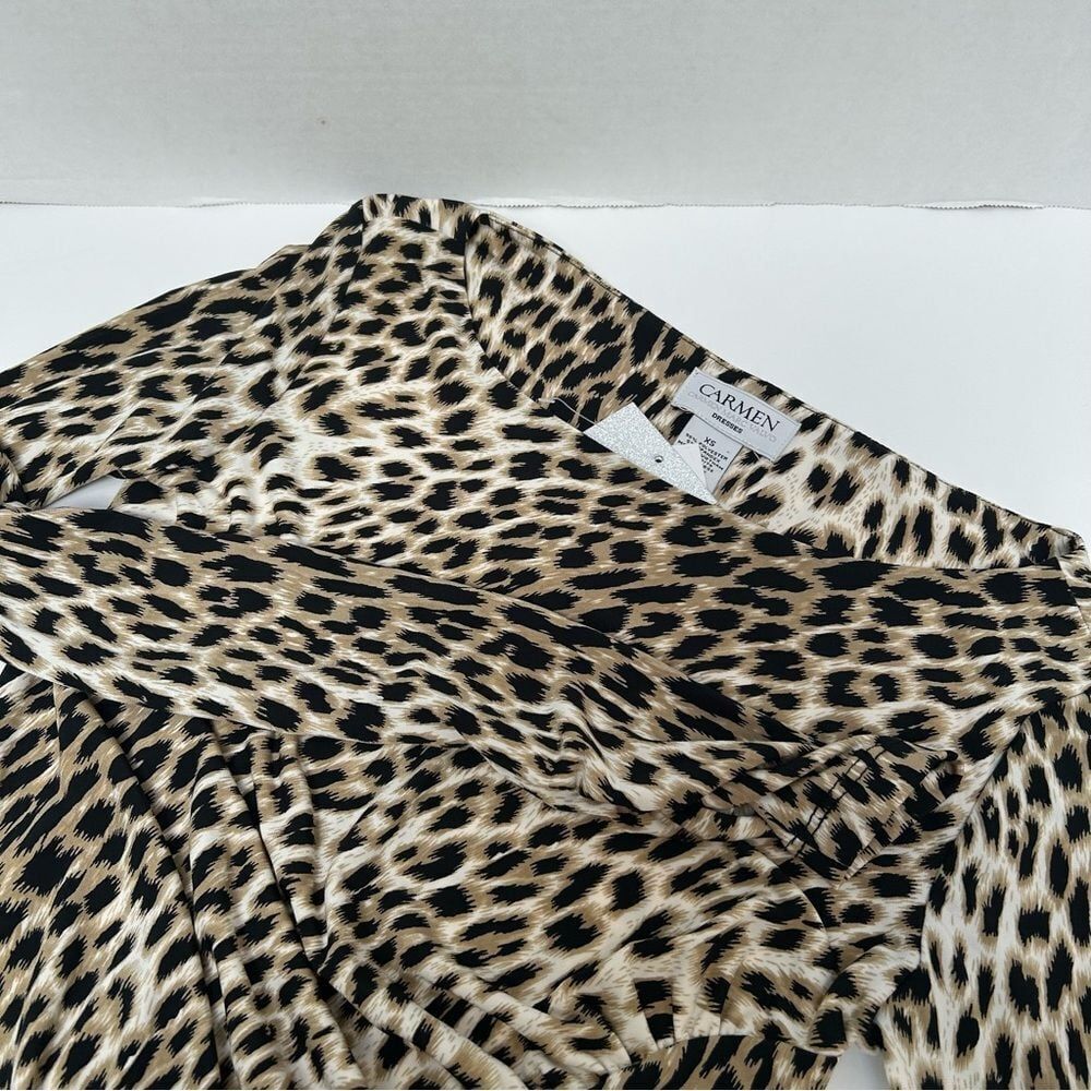 Carmen Marc‎ Valvo NWT Leopard Stretch Polyester Ruched Dress size XS